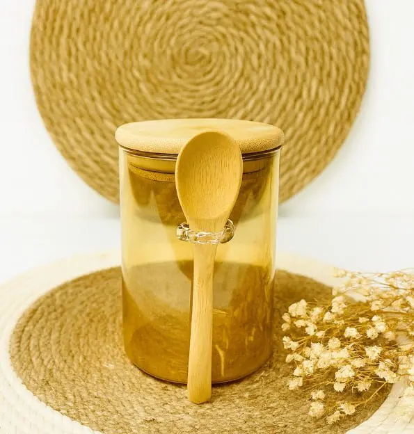 برطمان زجاج  مدور فاميه بمعلقه خشب  8*12 (750 مللي)*90