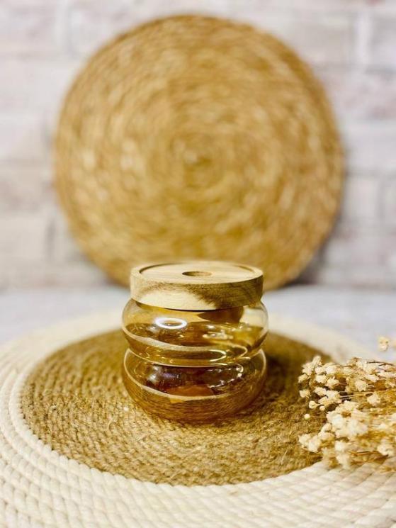 برطمان زجاج مدرج فاميه غطا خشب ص [عبوه 60]