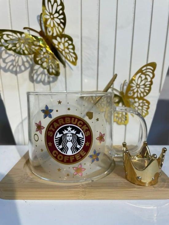 كوب زجاج بكوستر و معلقه ستار*72