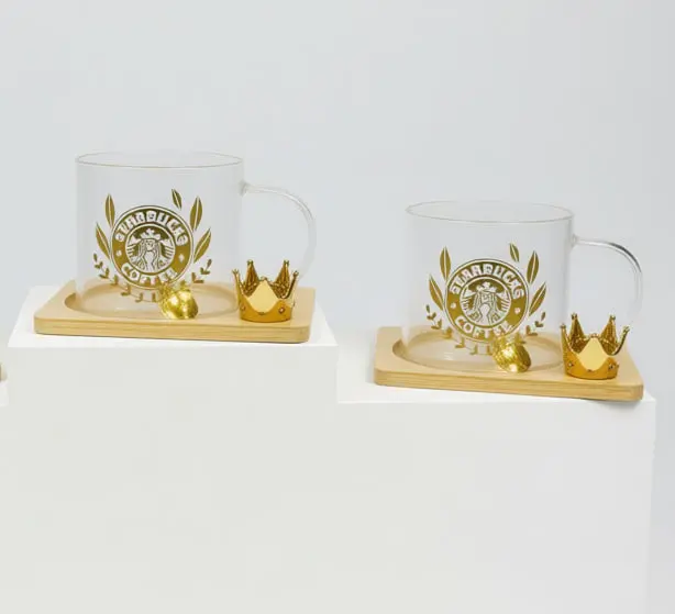 كوب زجاج بكوستر و معلقه ستار*72