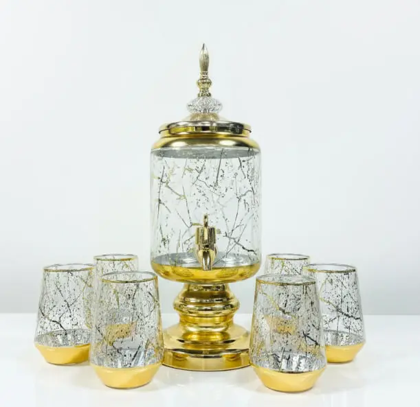 دسبينسر عصير مذهب مع طقم أكواب 6 ق [ عبوة 8 ]