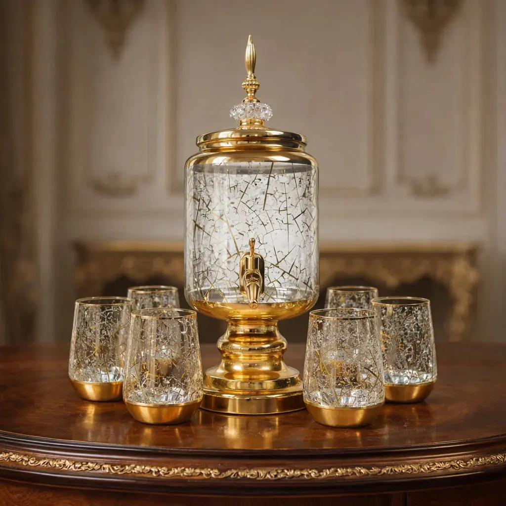 دسبينسر عصير مذهب مع طقم أكواب 6 ق [ عبوة 8 ]