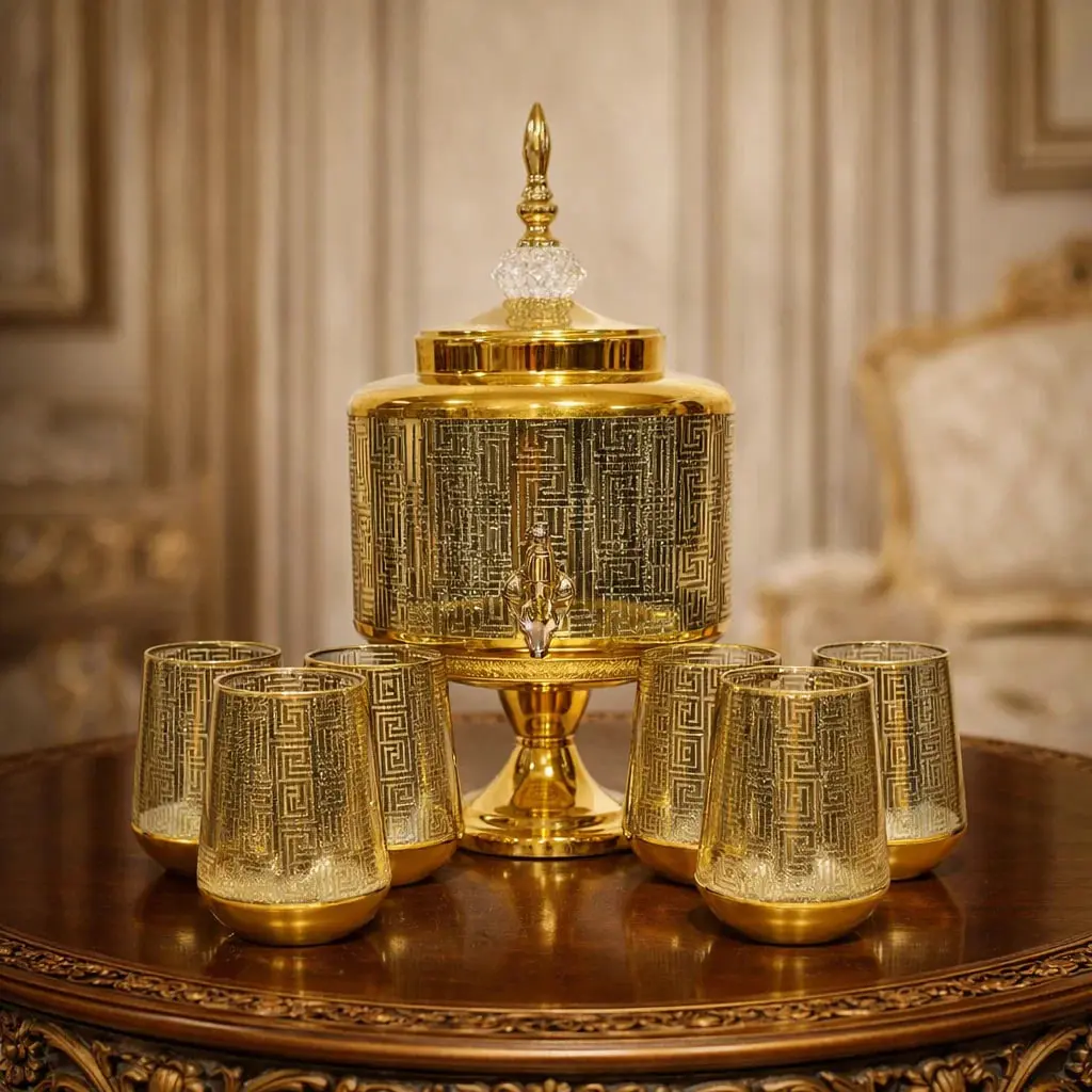 دسبينسر عصير مذهب مع طقم أكواب 6 ق [ عبوة 6 ]