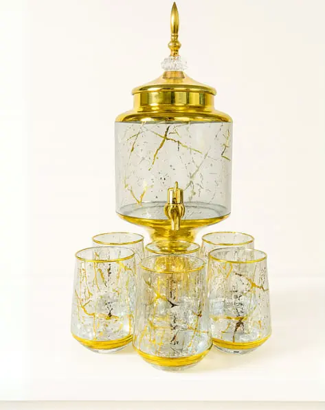 دسبينسر عصير مذهب مع طقم أكواب 6 ق [ عبوة 6 ]