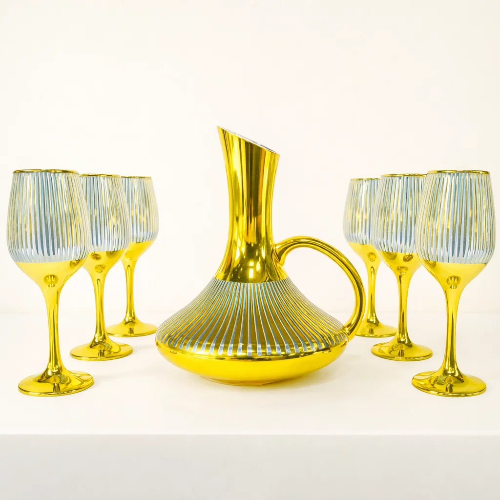 دورق زجاج مع طقم 6 كاسات [ عبوة 8 ]