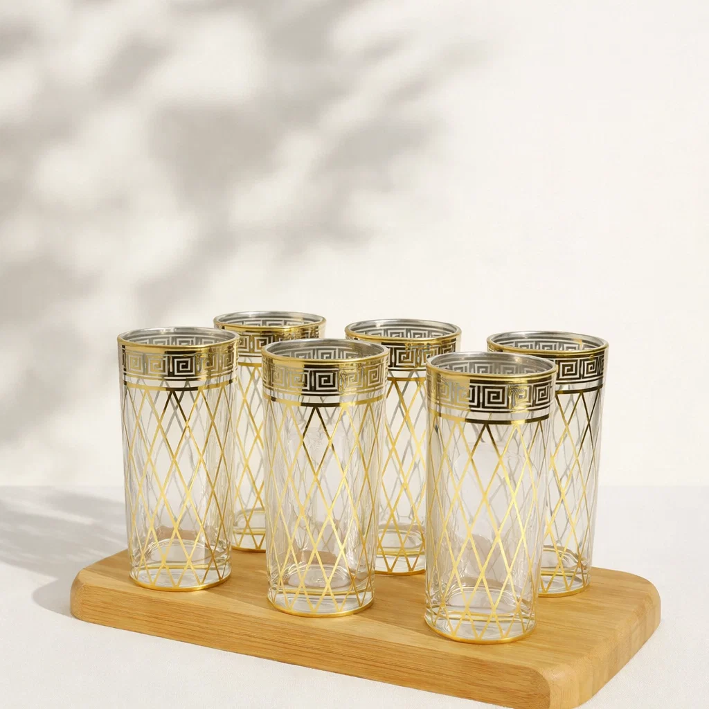 طقم 6 شوب زجاج مذهب [ عبوة 12 ]