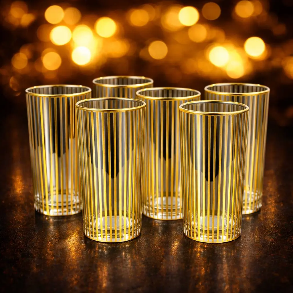 طقم 6 شوب زجاج مذهب [ عبوة 12 ]