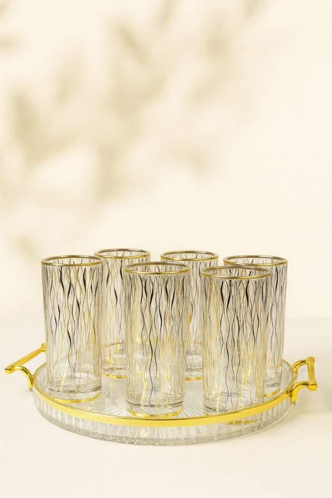 طقم 6 شوب زجاج مذهب [ عبوة 12 ]