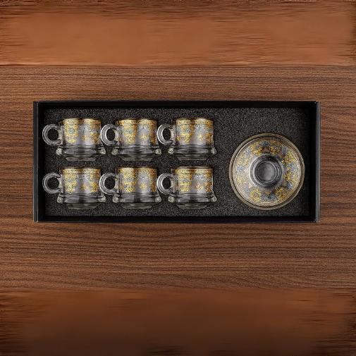 طقم 6 كوب استكانة زجاج وسط بالكوستر [ عبوة 12]