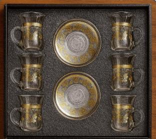 طقم 6 كوب استكانة زجاج كبير بالكوستر [ عبوة 12]