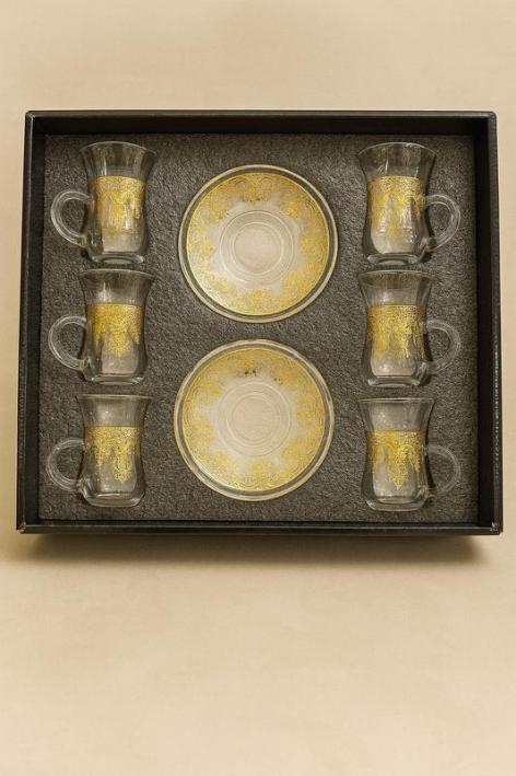 طقم 6 كوب استكانة زجاج كبير بالكوستر [ عبوة 12]