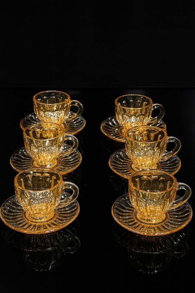 طقم فنجان 6 ق زجاج عسلي [ عبوه 12 ]