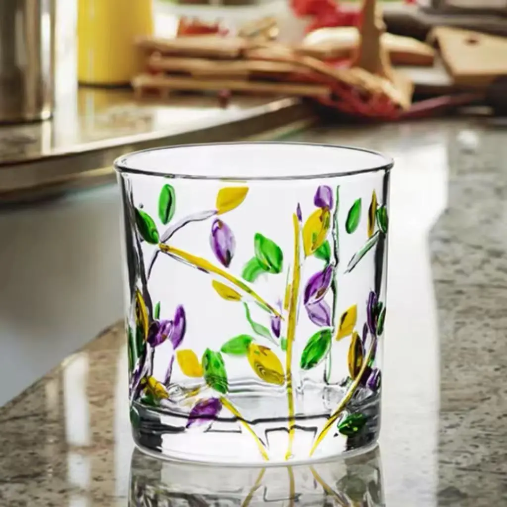 طقم أكواب زجاج 6 ق رسم يدوي [ عبوه 12 ]