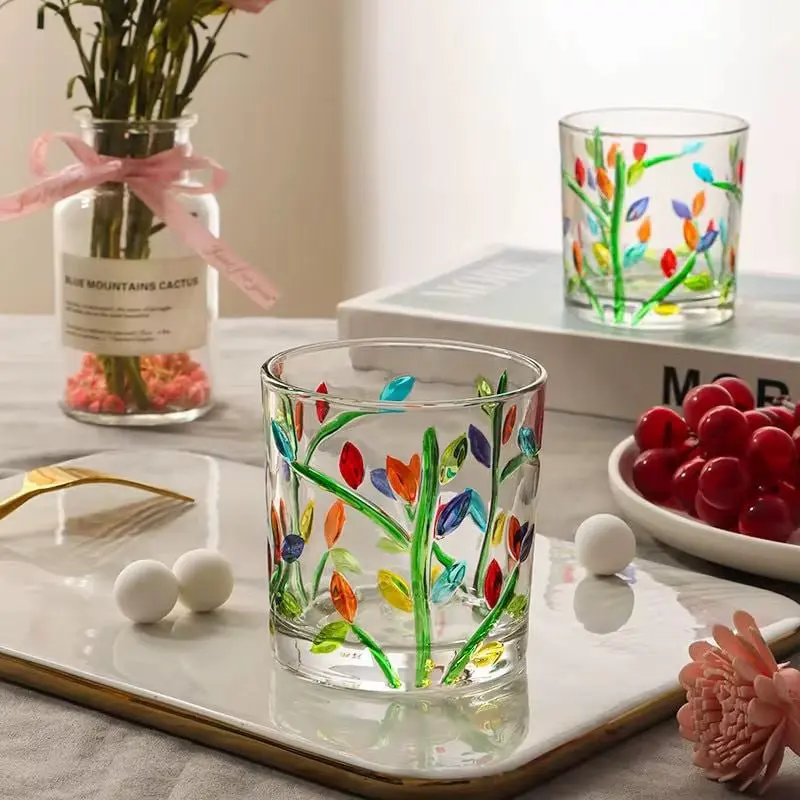 طقم أكواب زجاج 6 ق رسم يدوي [ عبوه 12 ]