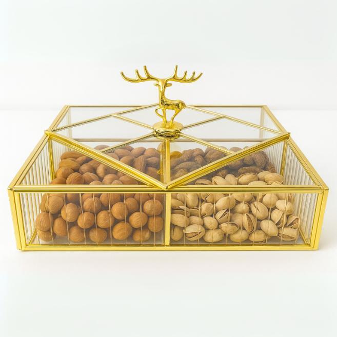 علبه تسالي متقسمه شفافه مربعه مضلعه وسط [ عبوة 12 ]