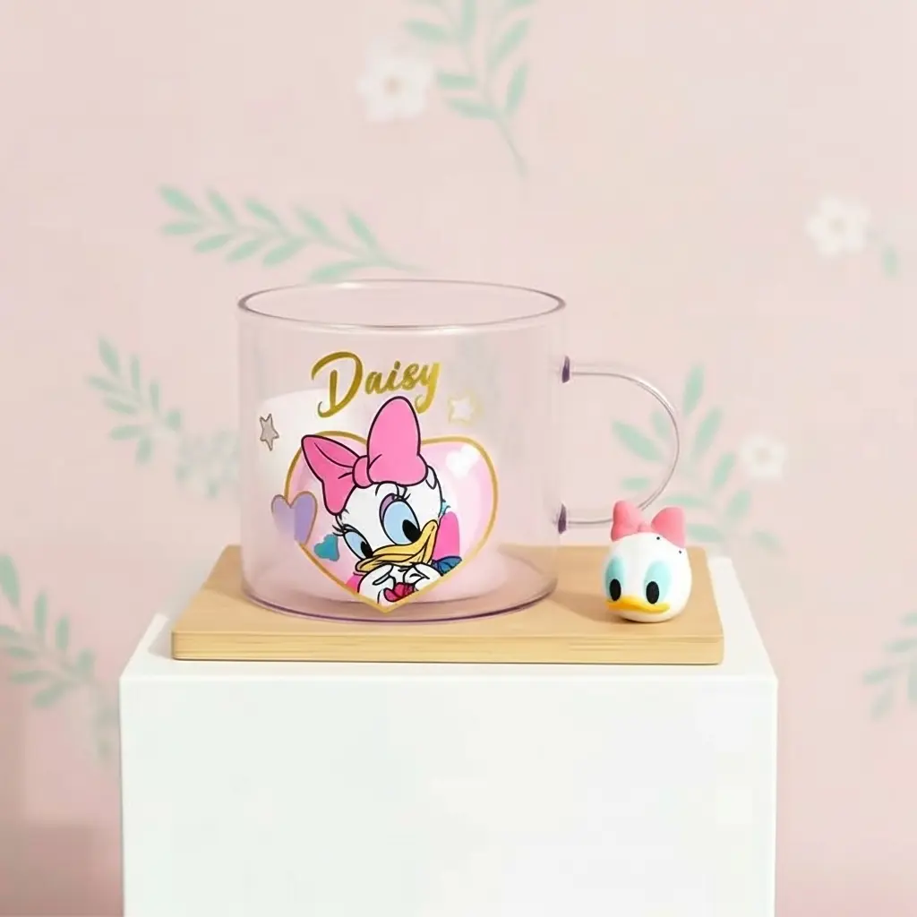 كوب زجاج بالقاعده خشب ديذني [ عبوة 80 ]