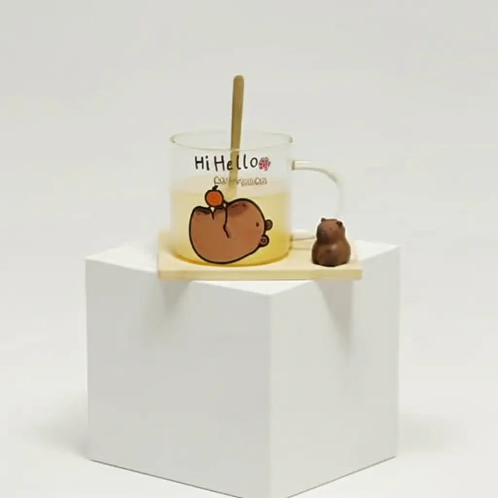 كوب زجاج بالقاعده خشب ديذني [ عبوة 80 ]