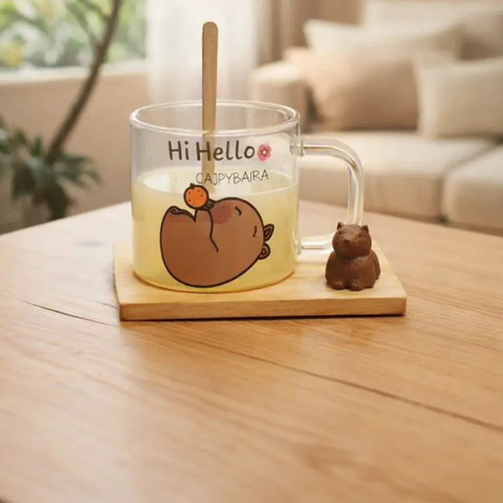 كوب زجاج بالقاعده خشب ديذني [ عبوة 80 ]