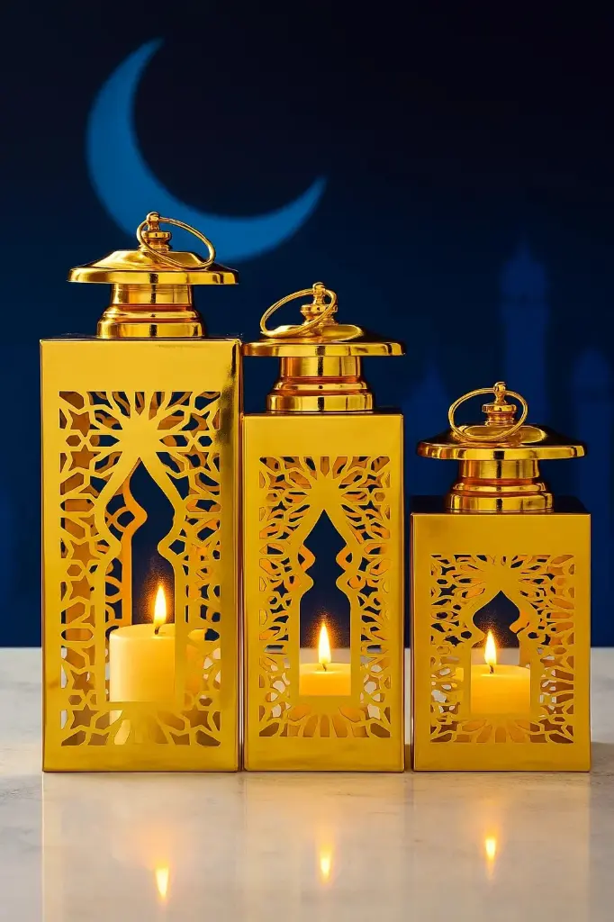 طقم فانوس ذهبي 3 ق اسلامي [عبوه 24 ]