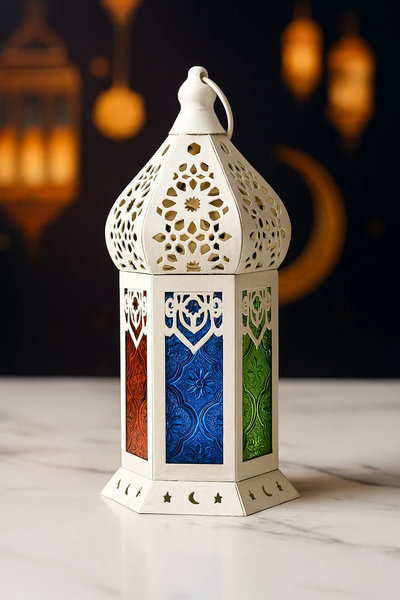 فانوس زجاج ملون ابيض صغير [ عبوة 96 ]