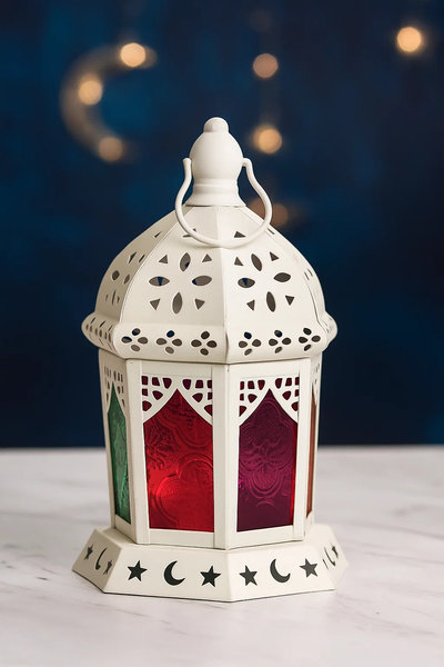 فانوس زجاج ملون ابيض وسط [ عبوة 48 ]