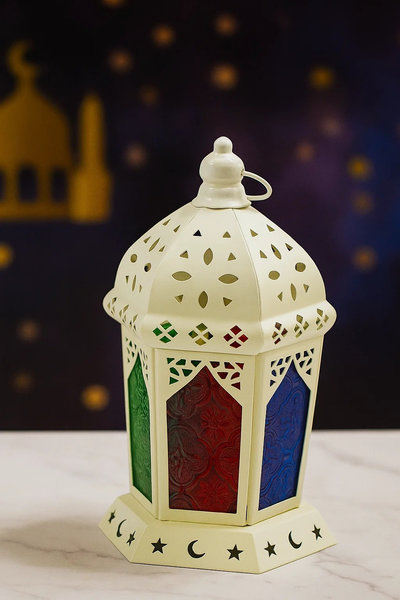 فانوس زجاج ملون ابيض كبير [ عبوة 36 ]