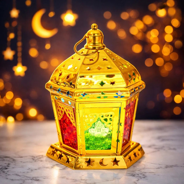 فانوس زجاج ملون وسط [ عبوة 48 ]