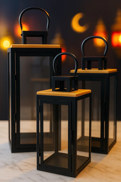 طقم فانوس كبير خشب 3 ق [ عبوة 4 ]