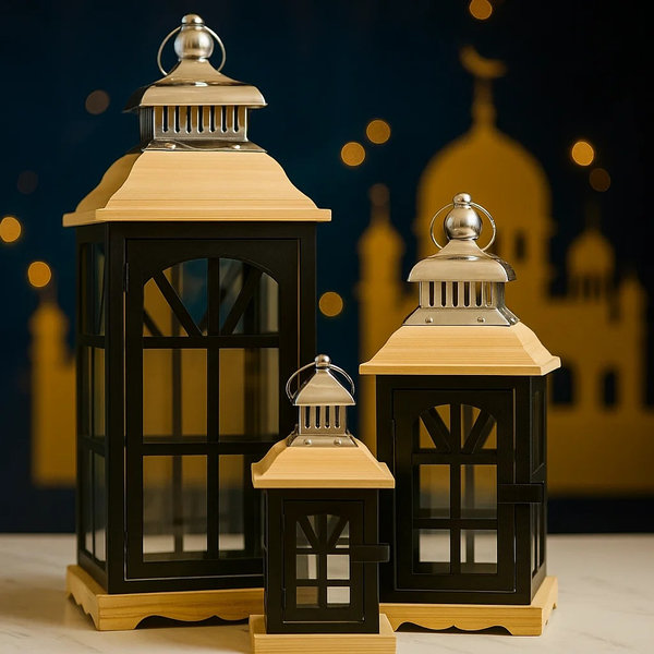 طقم فانوس كبير خشب 3 ق [ عبوة 4 ]