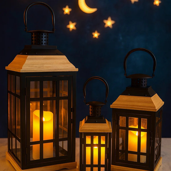 طقم فانوس كبير خشب 3 ق [ عبوة 4 ]