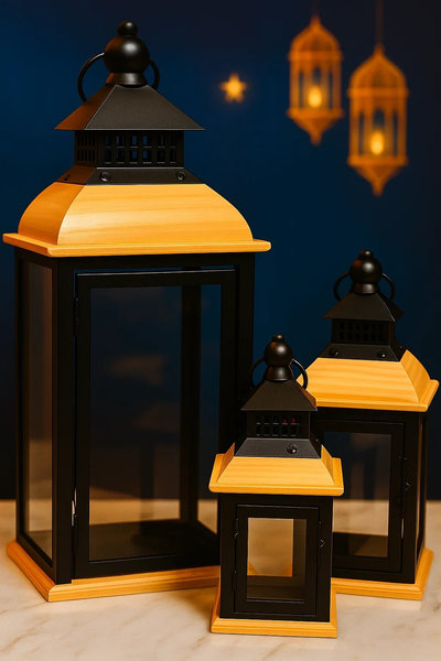 طقم فانوس كبير خشب 3 ق [ عبوة 4 ]