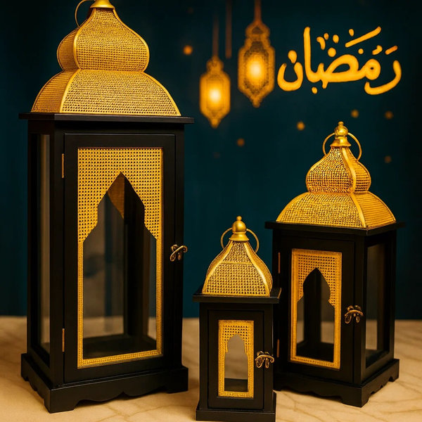 طقم فانوس كبير خشب 3 ق [ عبوة 4 ]