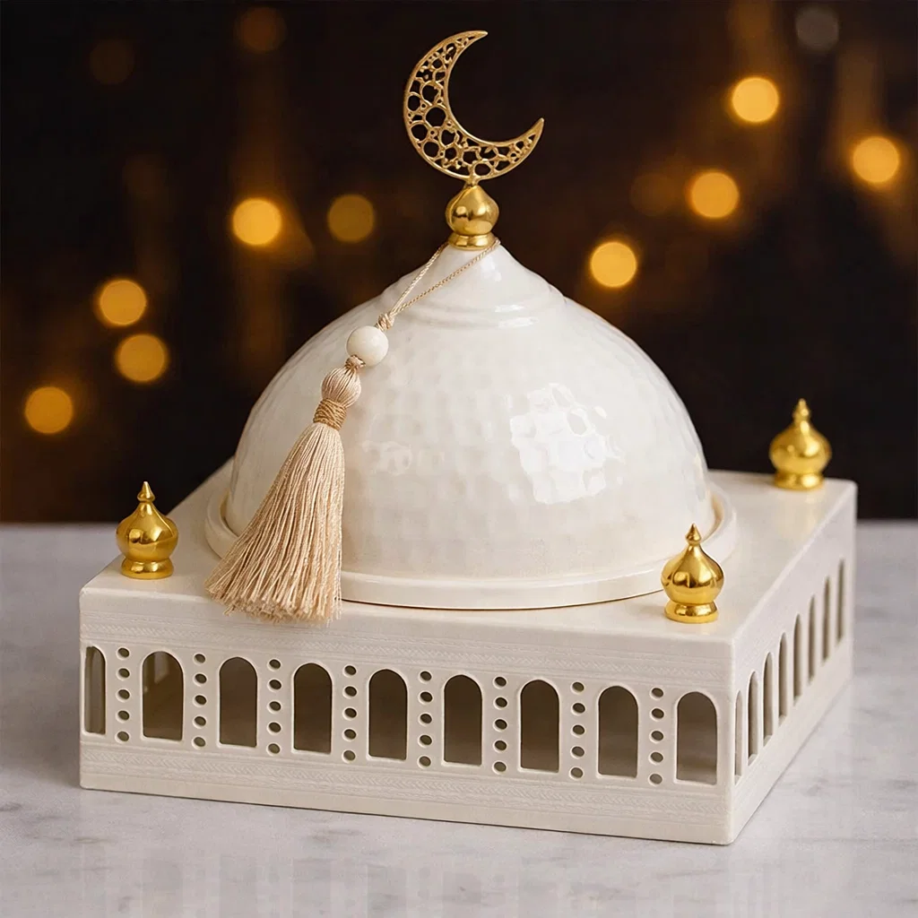 ديكور طبق ماذنه ابيض وسط [ عبوة 24 ]