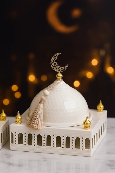 ديكور طبق ماذنه ابيض كبير [ عبوة 24 ]