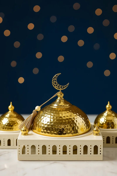 ديكور طبق ماذنه ذهبي ابيض وسط [ عبوة 24 ]