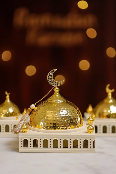 ديكور طبق ماذنه ذهبي ابيض كبير [ عبوة 24 ]