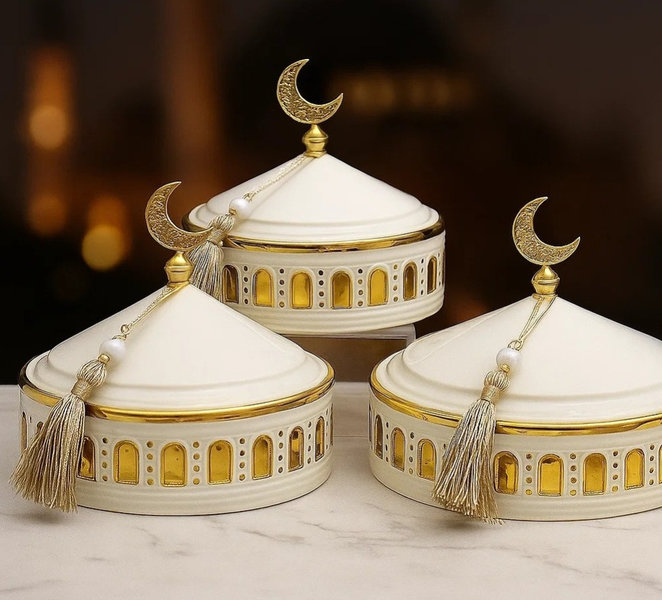 طقم كاندي اسلامي 3 ق ابيض ذهبي  [ عبوة 24 ]