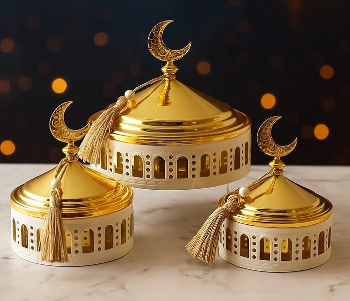 طقم كاندي اسلامي 3 ق ابيض ذهبي  [ عبوة 24 ]