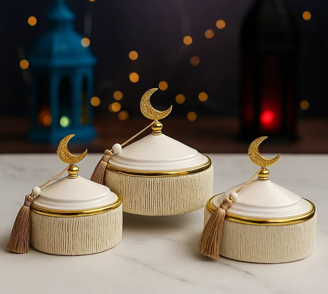 طقم كاندي اسلامي 3 ق ابيض ذهبي  [ عبوة 24 ]
