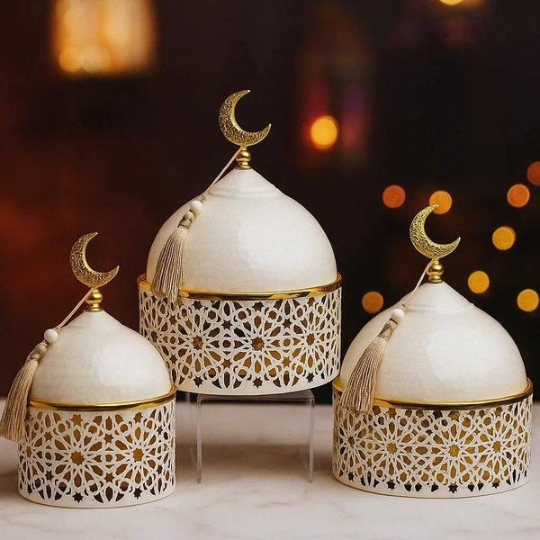 طقم كاندي اسلامي 3 ق ابيض ذهبي  [ عبوة 12 ]