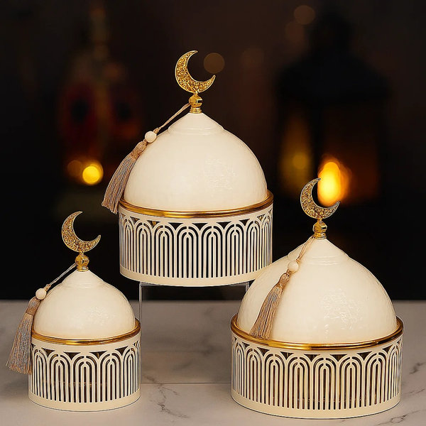 طقم كاندي اسلامي 3 ق ابيض ذهبي  [ عبوة 12 ]