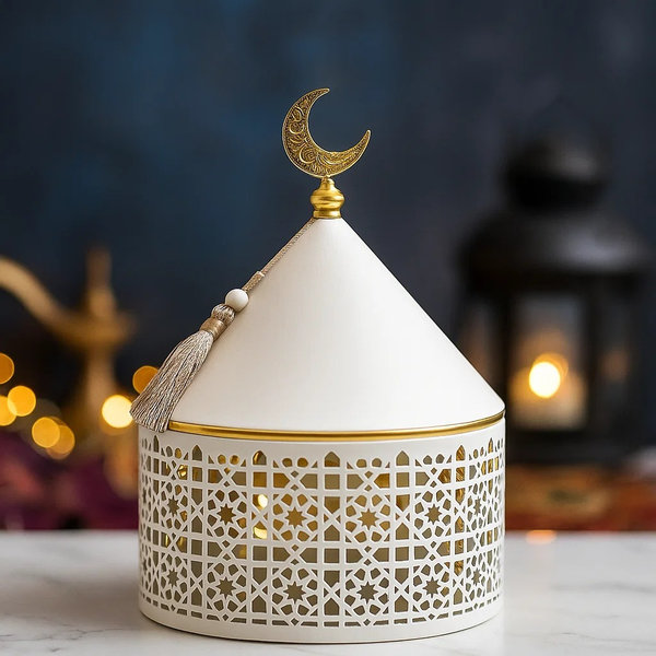 طبق كاندي اسلامي ابيض كبير [ عبوة 24 ]