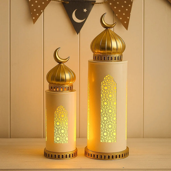 طقم 2 ماذنة ديكور ابيض قبة ذهبي [ عبوة 6 ]