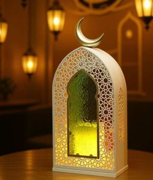 ديكور رمضان ابيض زجاج الوان [ عبوة 12 ]