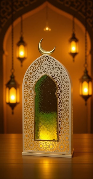 ديكور رمضان ابيض زجاج الوان [ عبوة 12 ]