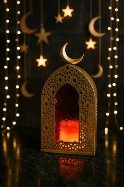ديكور رمضان ذهبي زجاج الوان [ عبوة 12 ]