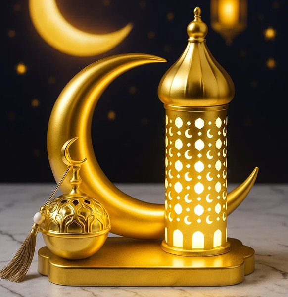 ديكور وهلال و مبخرة ذهبي [ عبوة 36 ]