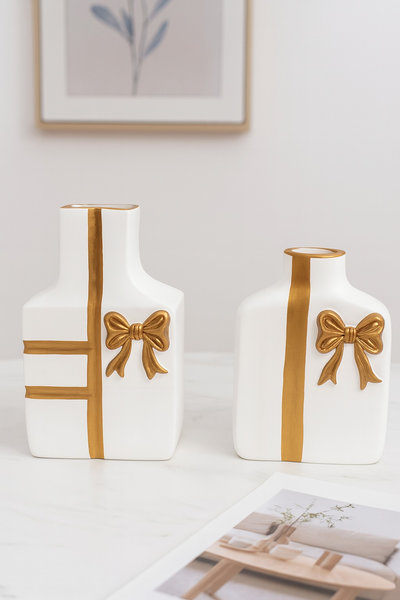 فازة فيونكة ابيض فى ذهبى ك [ عبوة 36 ]