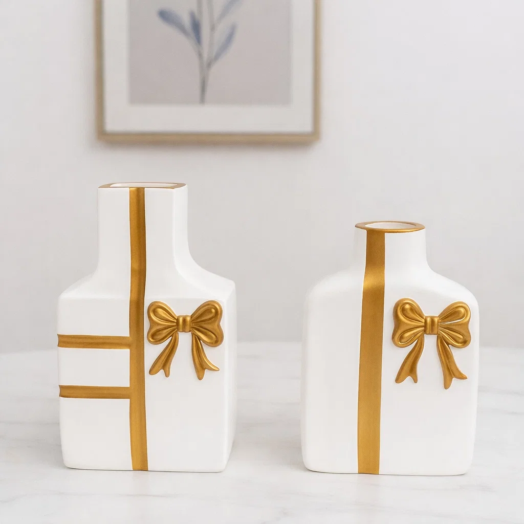 فازة فيونكة ابيض فى ذهبى ك [ عبوة 36 ]