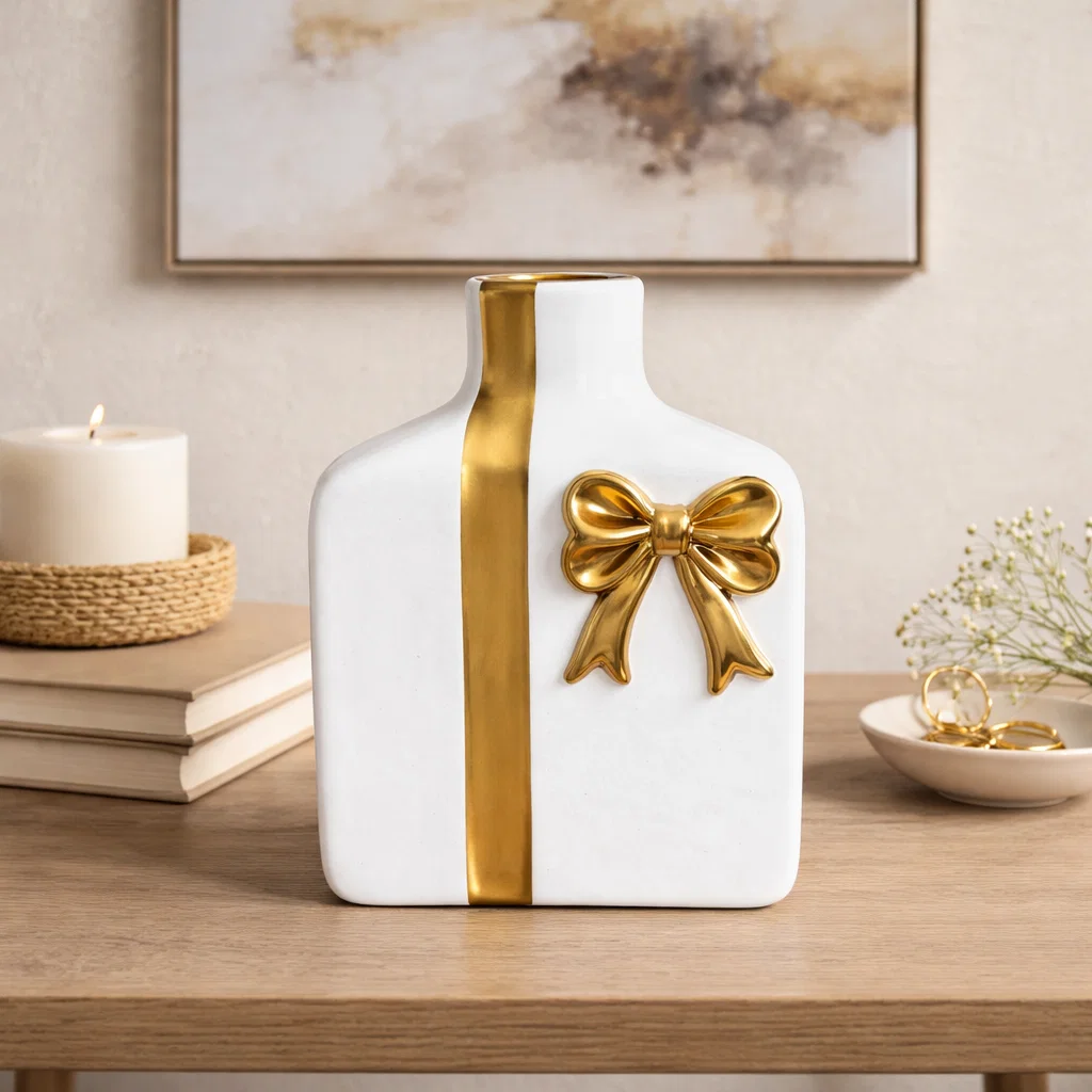 فازة فيونكة ابيض فى ذهبى وسط [ عبوة 48 ]